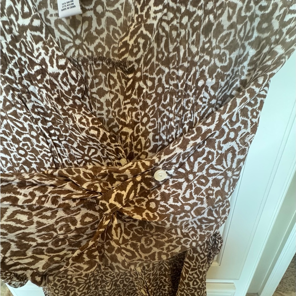 Ruby Rd. Relaxed Brown and White Button Down Blouse - Picture 3 of 3